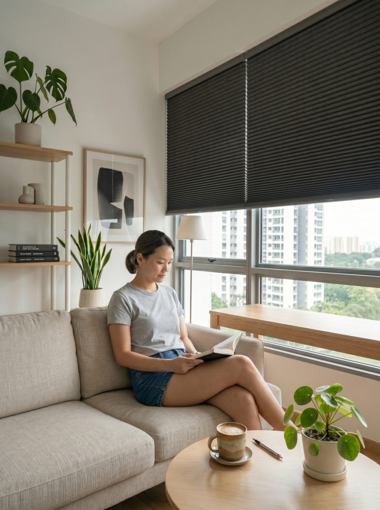 Blackout Honeycomb Blinds in Punggol for heat reduction and energy-efficient cooling.