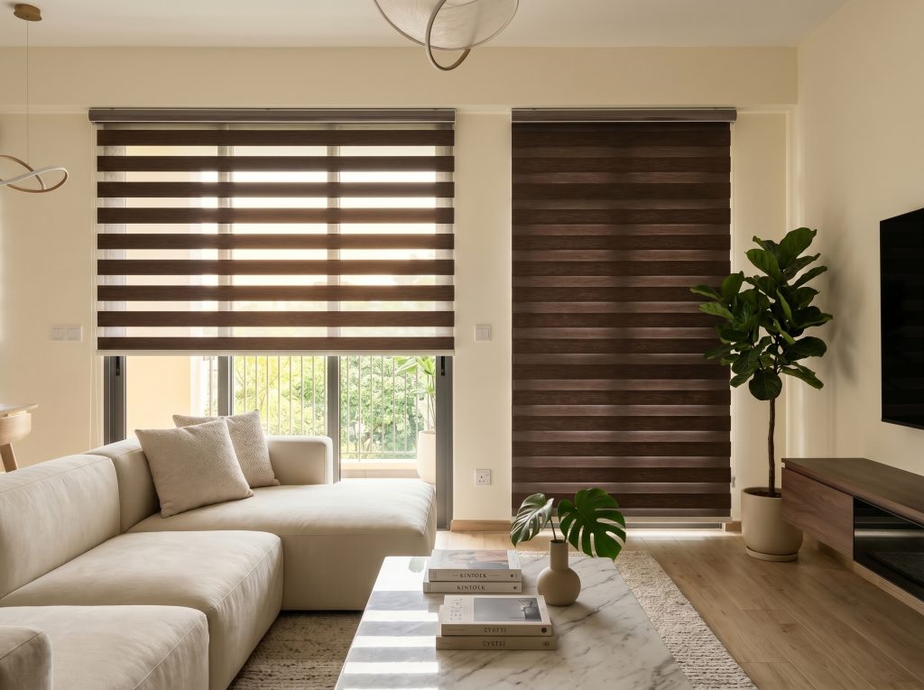 Modern Korean Blinds Singapore for new HDB BTO living room window styling.