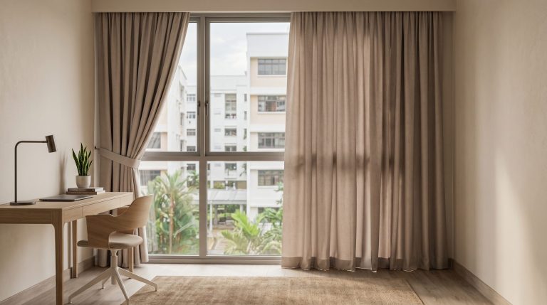 Custom night curtains Singapore for privacy and light blocking in a Bartley condo.