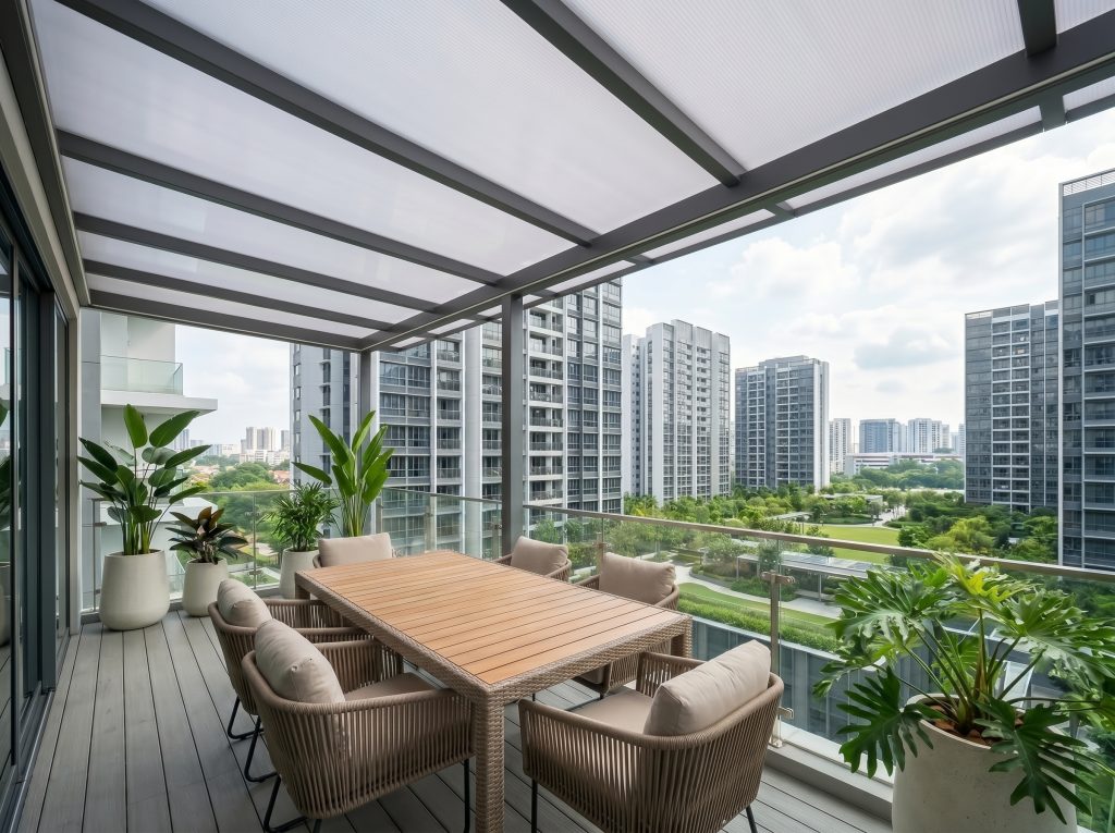 Polycarbonate roofing Singapore that protects from rain while maintaining natural light.