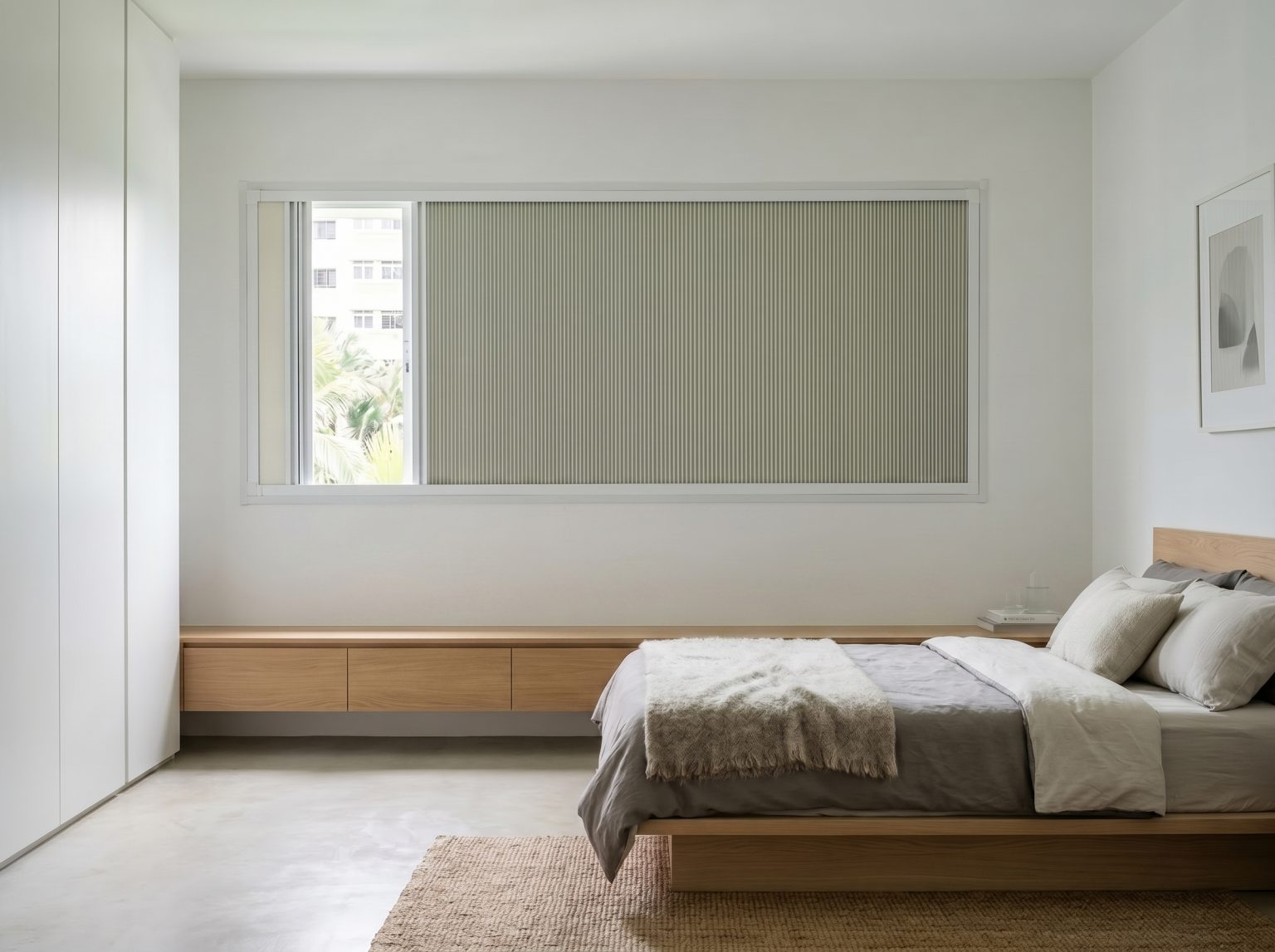 Sliding Honeycomb Blinds for HDB balcony doors, providing a slim-profile shade solution.