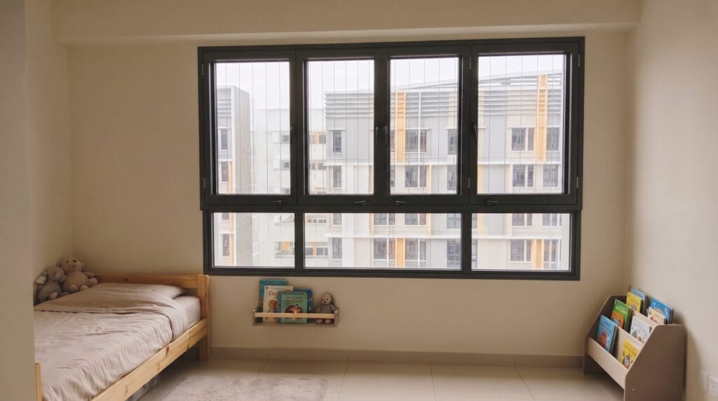 Secured window grille in a Singapore child’s bedroom